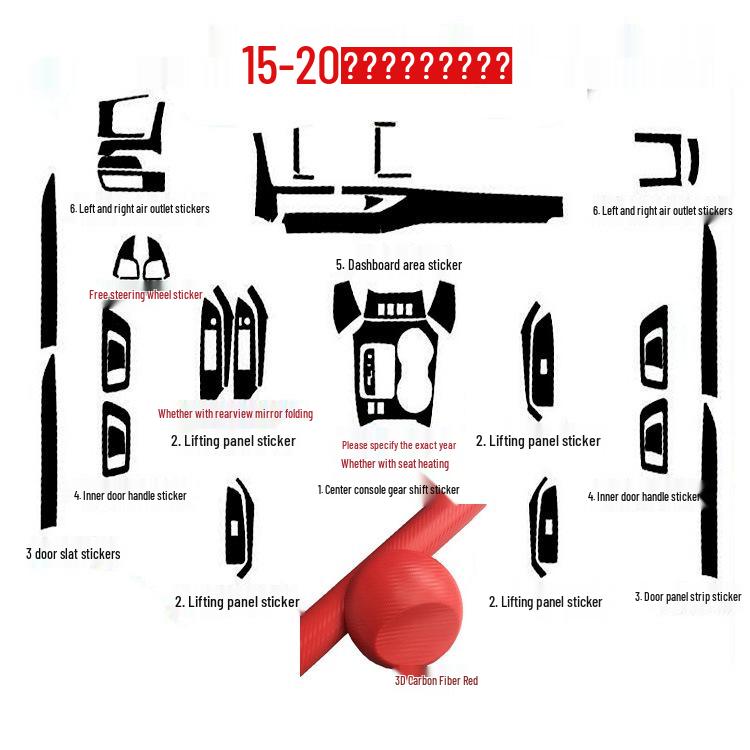 15-20 Highlander Carbon Fiber Center Console Gear Stickers - Molded, Color-Changing Decorative Film