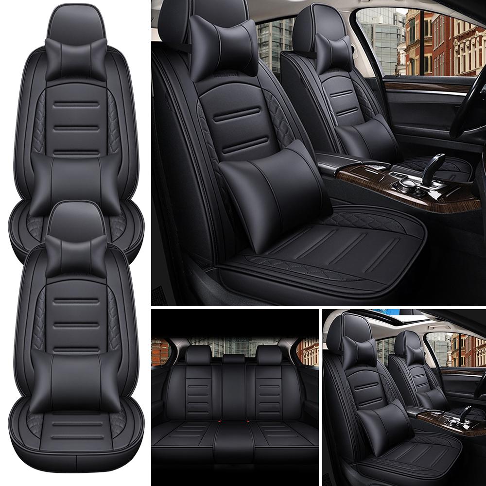 5-Seat PU Leather Universal Car Seat Covers Full Set Front Rear Seat Cushion Anti-scratch Protection For Sedan SUV,with Pillow