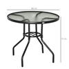 80 cm Round Dining Table with Parasol Hole, Outdoor Coffee End Side Table with Tempered Glass Top, Steel Frame for Garden, Black