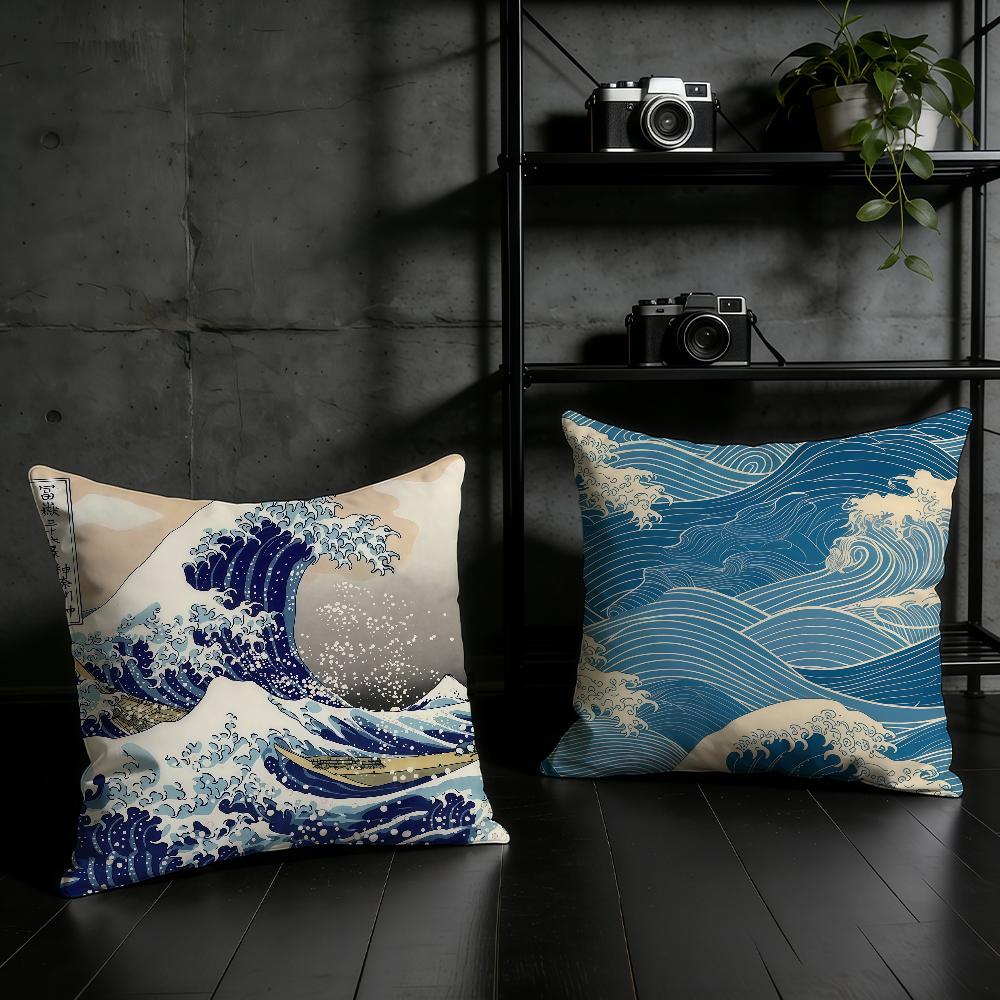 Japan The Great Wave KKanagawa Cushion Cover Birthday Anniversary Gifts Double Sided Printed Zipper Cushion Cover