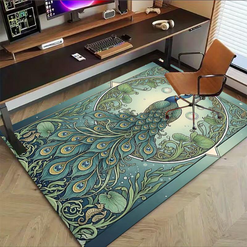 1PC Peacock Art Nouveau Extra Large Non Slip Floor carpet, Office, family, bedroom, Studio   Large Area Rug Indoor Rugs, , Vibrant Colors