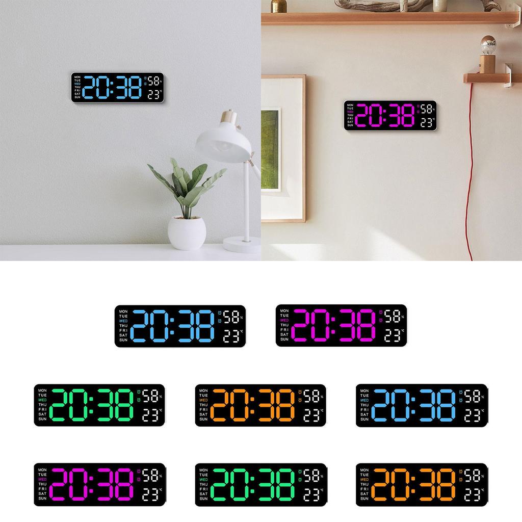 LED Wall Clock Humidity with Date Automatic Brightness Dimmer Desk Clock for Kitchen Office Bedroom Home Background Living Room