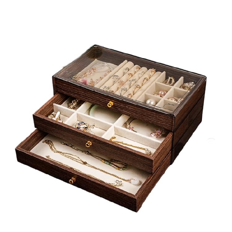 Wood Jewelry Organizers Portable Earring Display Box Necklace Storaging Case for Secure Storage and Travel Convenience
