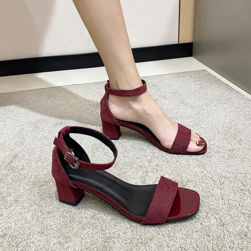 Fashion Summer Square Toe Heeled Sandals  2025 Hot Sale Buckle Strap Women's Sandals Fashion Peep Toe Dress