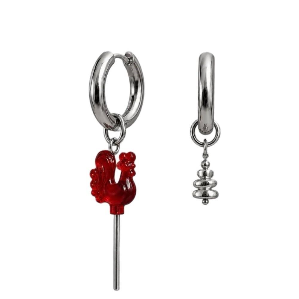 Adjustable Rooster Pendant Necklaces Beads Hoop Earrings Red Rooster Necklace Russian Folk Style