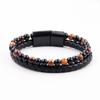 Men's Leather Bracelet Stainless Steel Black Magnetic Buckle Yellow Tiger Eye Beaded Leather Bracelet Volcanic Stone Double Leather Bracelet