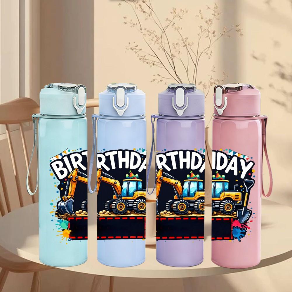1PC Monster Truck Birthday Boy Print 750ml Color Plastic Sports Water Bottle Leakproof Flip Straw Lid Suitable for Sports Office Home Use