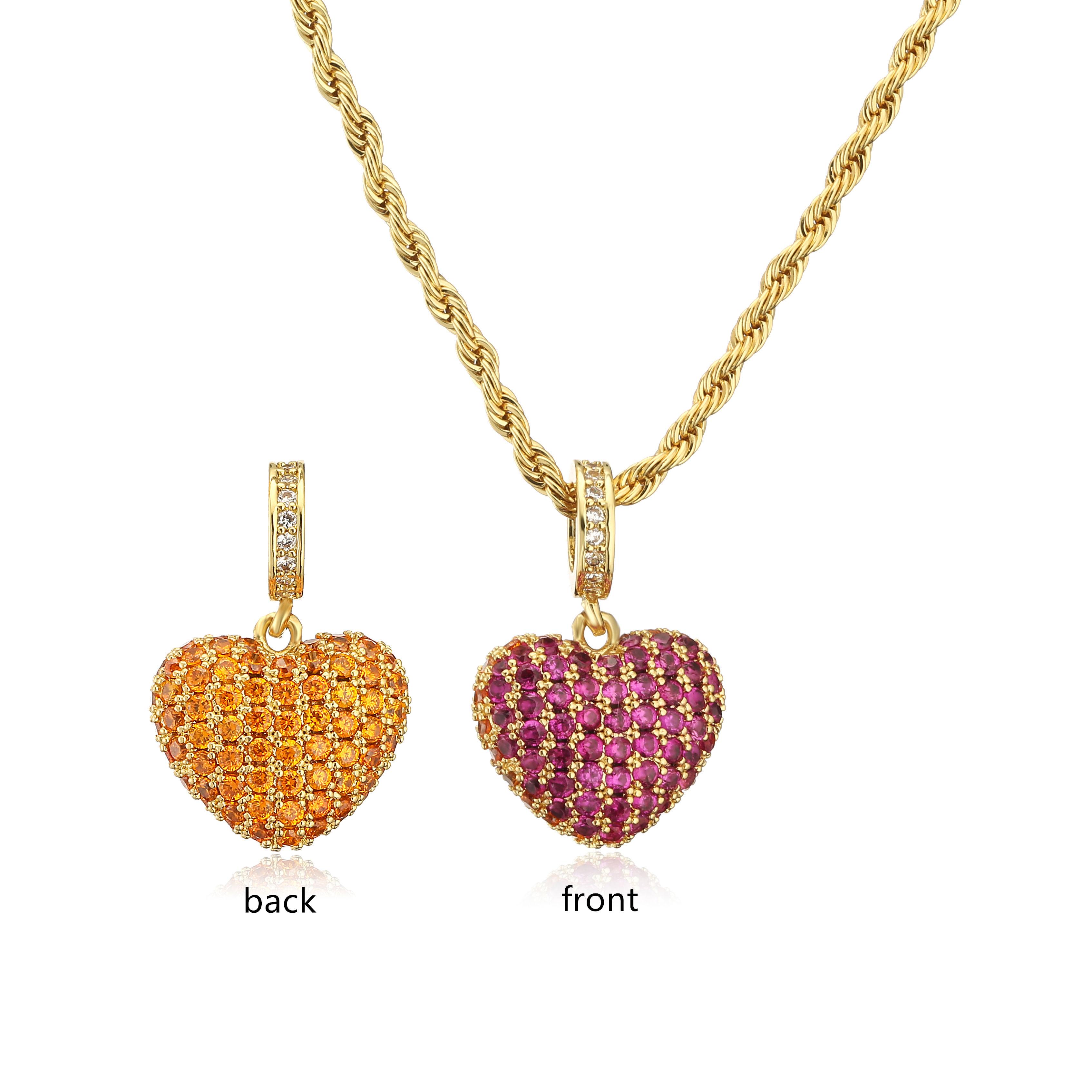 Cute Romantic Heart Zircon Wedding Zircon Set Earrings Necklace Double-sided Zircon Women Engagement Party Zircon Other