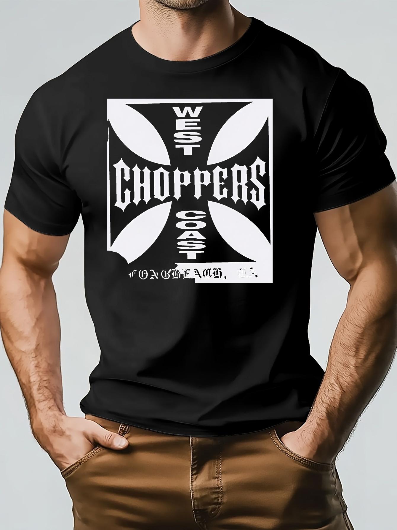 

Black Graphic T-shirt - Soft Cotton Blend Stretch Tee with WEST CHOPPERS SAN DIEGO CA Print - Breathable Knit Shirt for Gym M