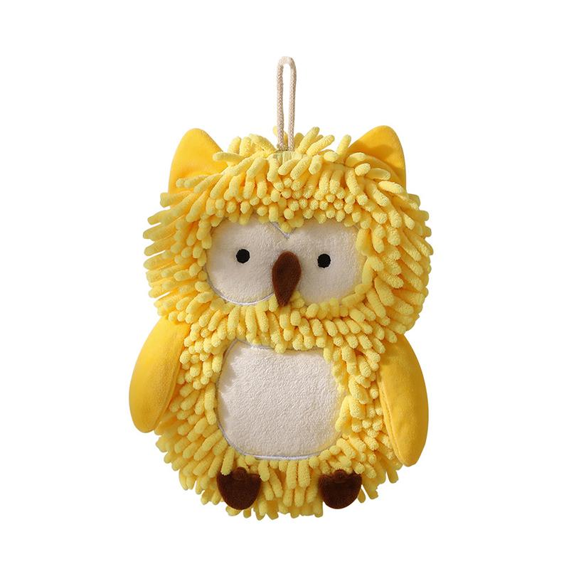 

Cartoon Owl Chenille Hand Towel With Fuzzy Balls, Absorbent Fast-Drying Soft Hanging Towels For Bathroom And Kitchen жёлтый