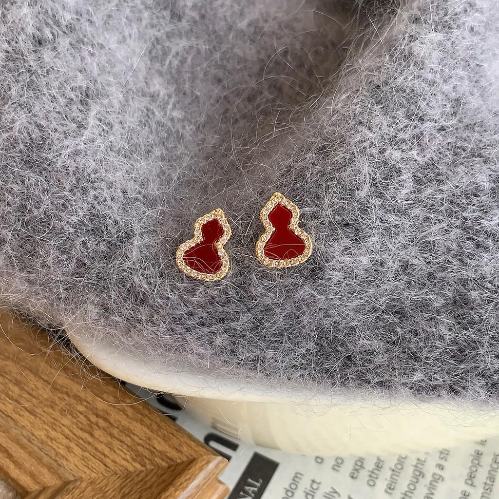 New Chinese style oil dripping zircon gourd stud earrings fashion same earrings light luxury Guochao versatile earrings women