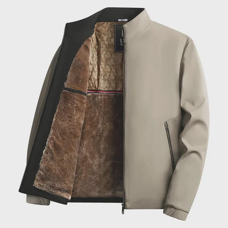2024 Men's Winter Stand-Up Collar Jacket for Middle-Aged & Elderly, Plus Velvet, Thickened & Warm 