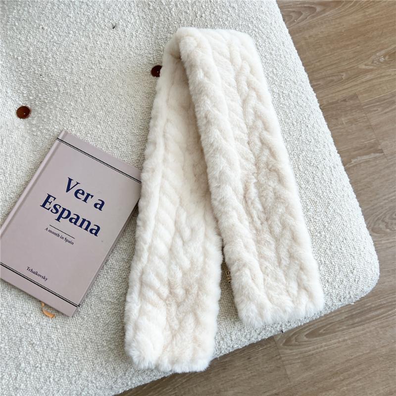 Neuer Imitat Rexkaninchenfell Kreuzschal Winddicht Kältefest Halskragen Dick Warmhalten Gestricktes Halstuch Damen