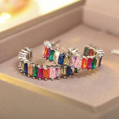 Sterling  Colorful Cubic Zirconia Hoop Earrings for Women Creative Engagement Accessories Chic Party Jewelry Gifts