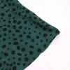 Green Leopard Print Chic Women Dress High Waist Long Sleeve V Neck Long Dress