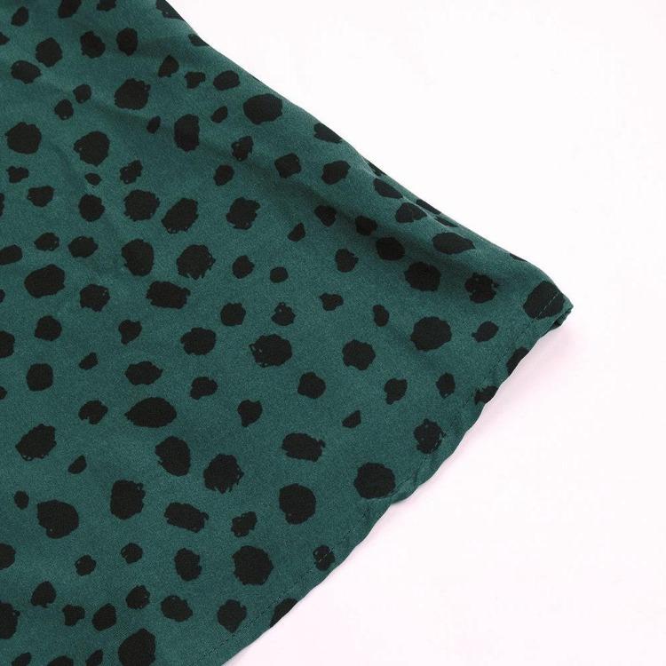 Green Leopard Print Chic Women Dress High Waist Long Sleeve V Neck Long Dress