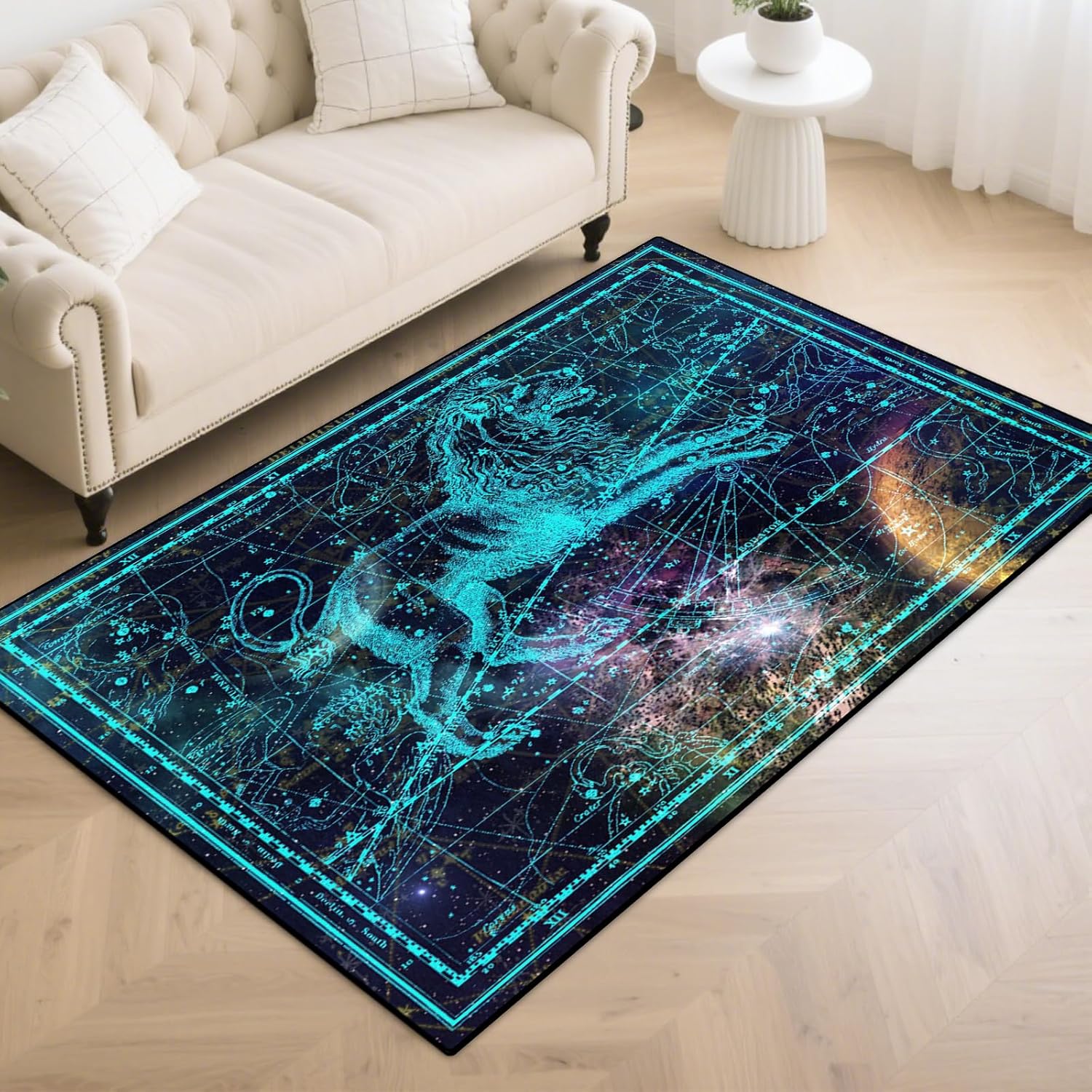 

Washable Non-Slip Area Rug, Constellation Design Teen Carpet Rug Doormat, Low-Pile Floor Carpet for Computer Children Bedroom 60x90CM