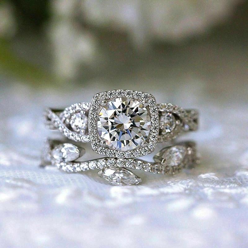 

Роскошные Ослепительные Кольца с Кубическим Цирконием 2 шт./компл. Изысканные Блестящие Свадебные Украшения для Женщин Модные Изящные Аксессуары 10