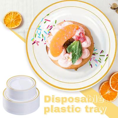 Einweg-Geschirr Schöne Plastikplatte Einweg-Speiseteller und Speiseteller-Set Goldrandmuster