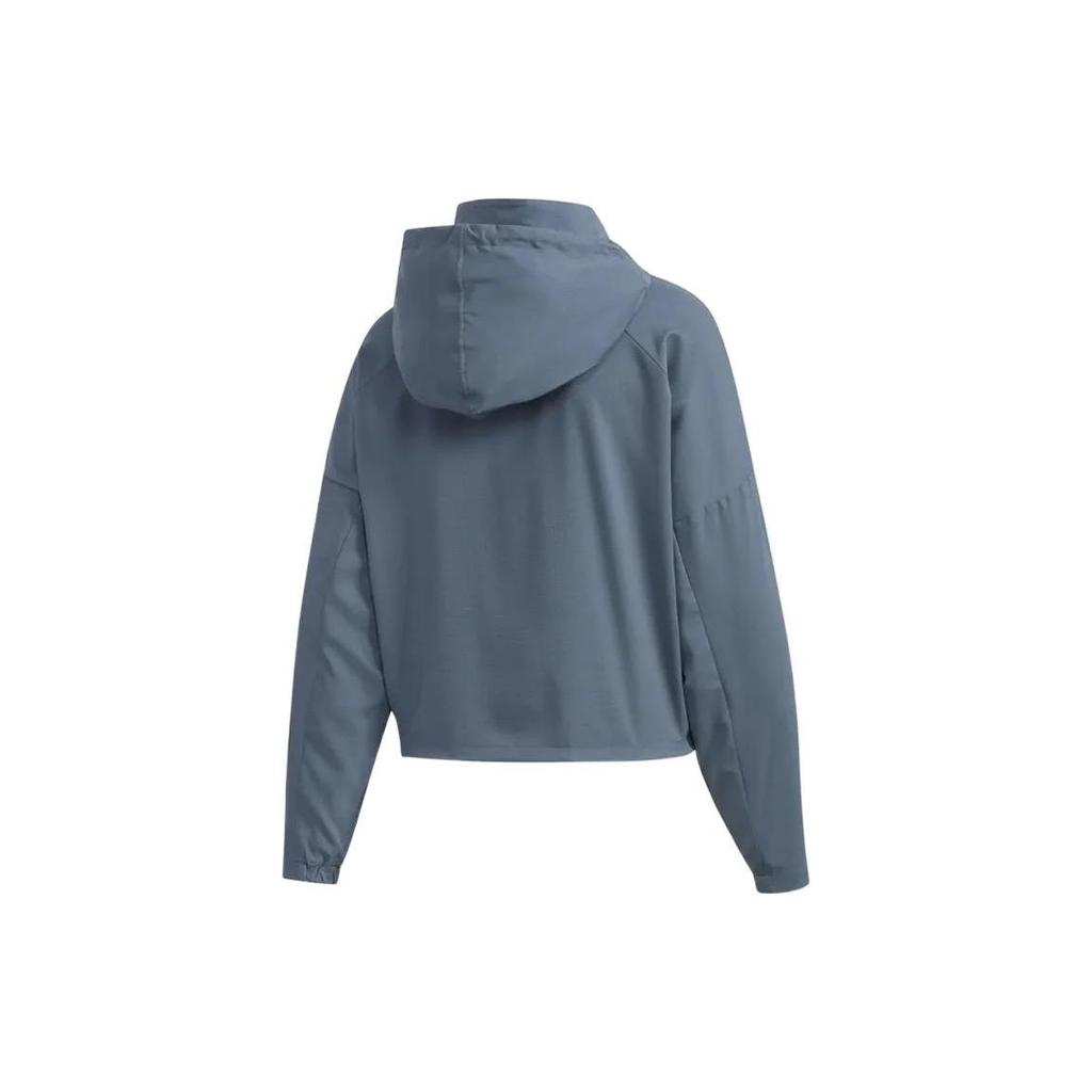 Adidas Logo Print Drawstring Hooded Jacket Women Jackets Blue GD4613