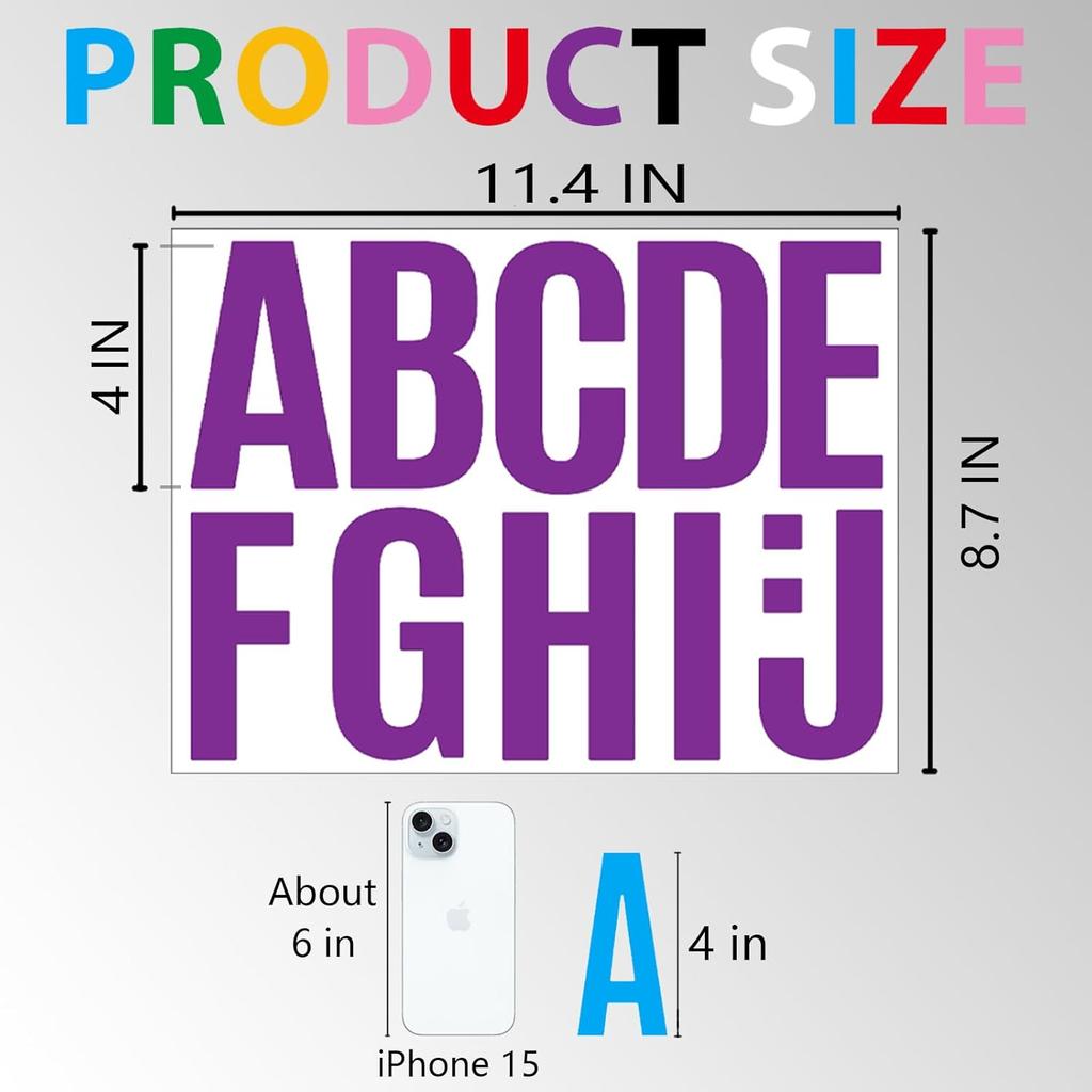 272 Pcs 24 Sheets Large Letter Stickers, 4 Inch Bulletin Board Letters, Vinyl Stick On Letters for Bulletin Boards, Self Adhesive Letters for