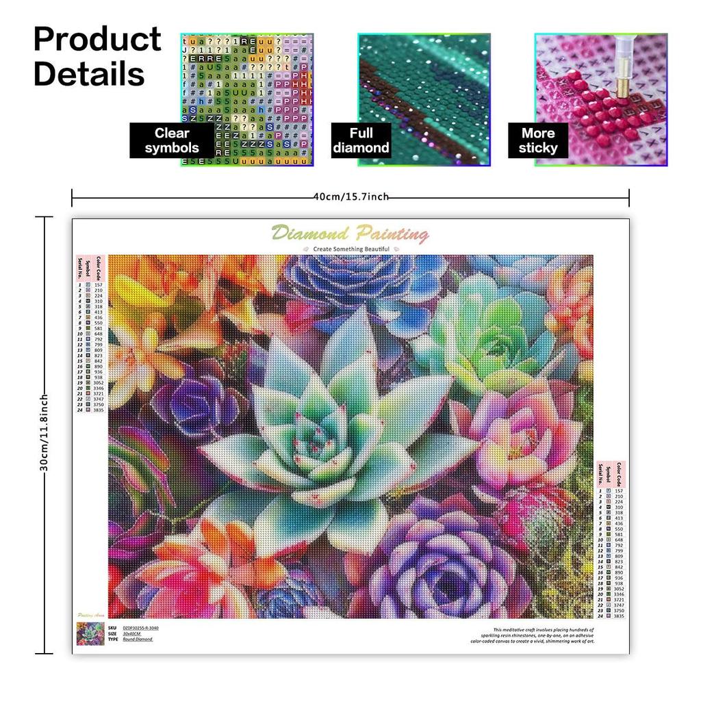 5D-Diamantgemälde zum Selbermachen, Sukkulenten, Stickerei, Kreuzstich, Landschaft, Bastelset, Heimdekoration, 30 x 40 cm