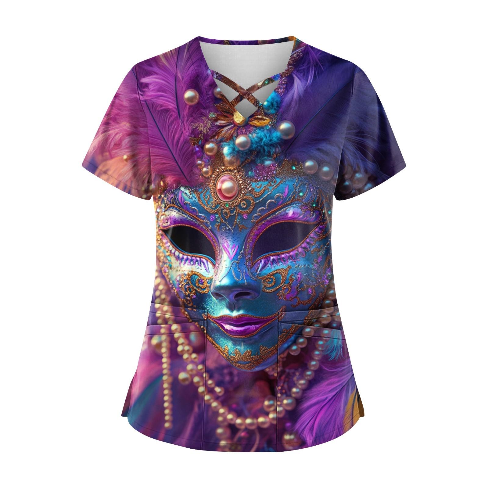 

Женский топ с коротким рукавом и V-образным вырезом, карнавальным принтом и карманом Dry-nurse XL