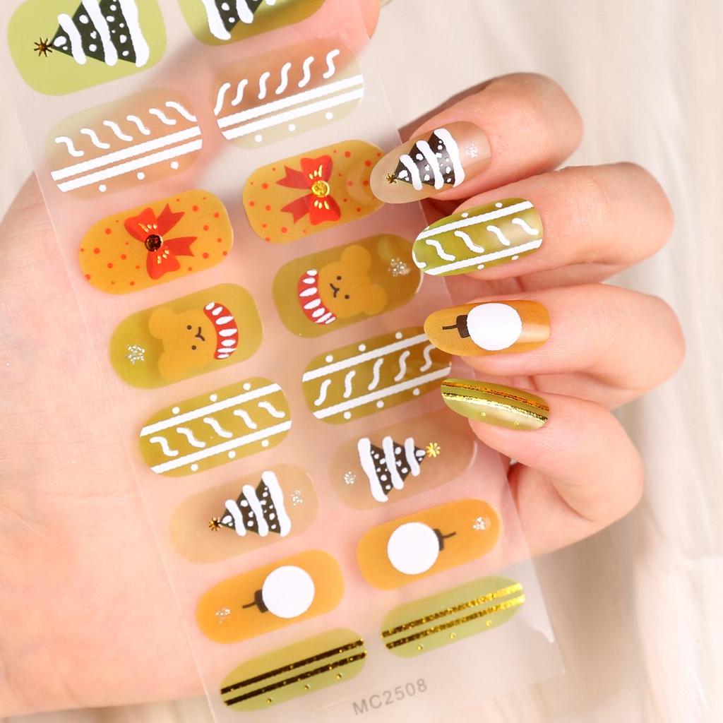 16-Piece European/American Christmas Gel Nail Stickers – No-Bake, French Manicure Style