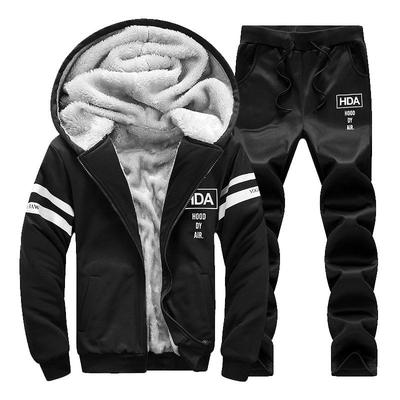 Men's Plus Velvet Thick Winter Long-sleeved Jacket Sports Casual Suit Men's Two-piece Suit Trousers Men