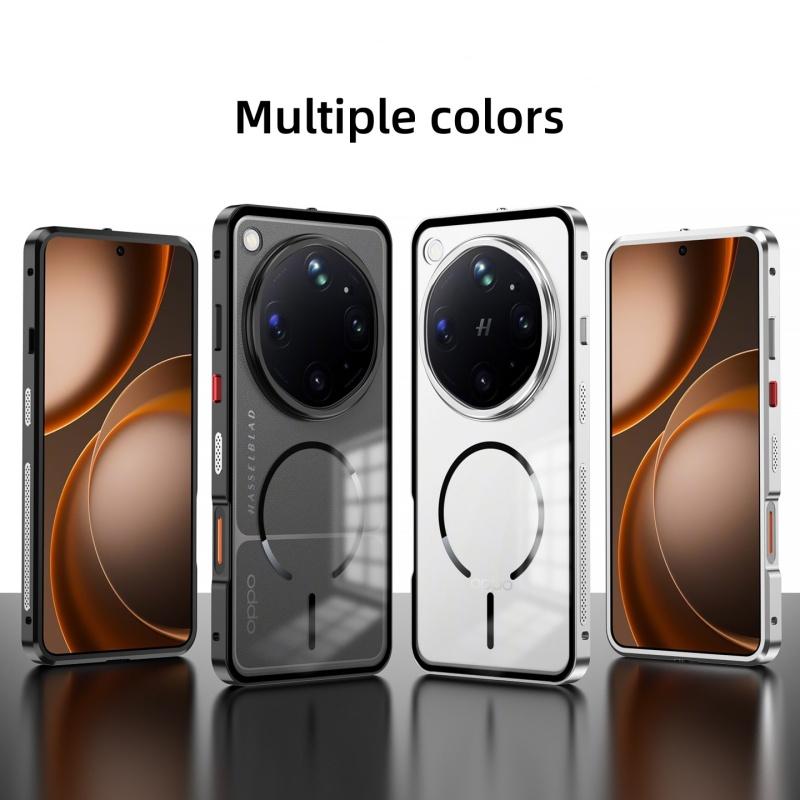 Elastic Snap Magnetic Metal Bumper Frame Case for Oppo Find X9 Ultra / X9 X9s Pro Clear Frosted PC Lens Protection Back Cover