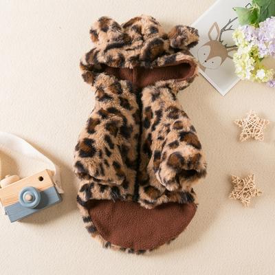 Fashion Leopard Print Dog Clothes Warm Fleece Teddy Dog Coat Jacket Thickened Pet Padded Coat Dog