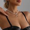 Butterfly wings heart-shaped love zircon inlaid pearl fringed collarbone chain necklace