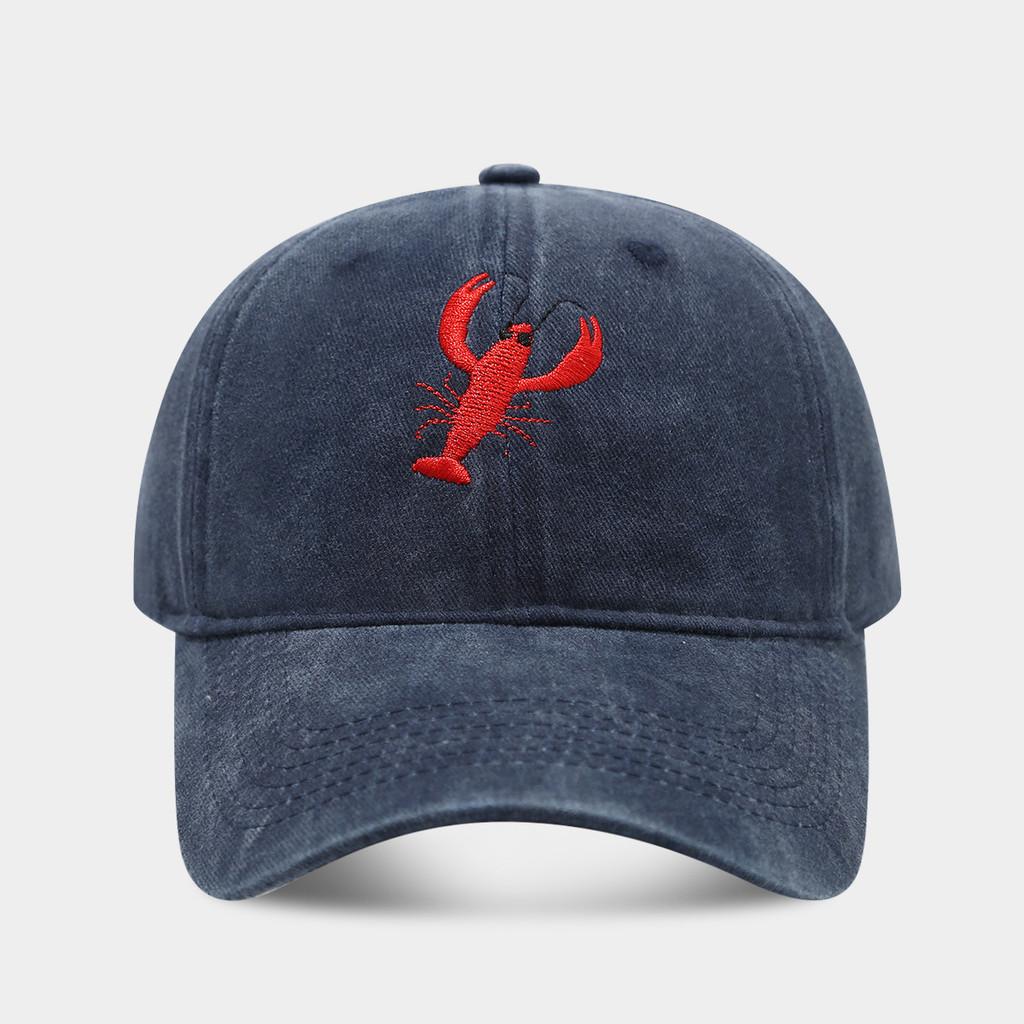 Vintage Lobster Embroidered Cotton Baseball Cap With Sun Protection For Outdoor Sports