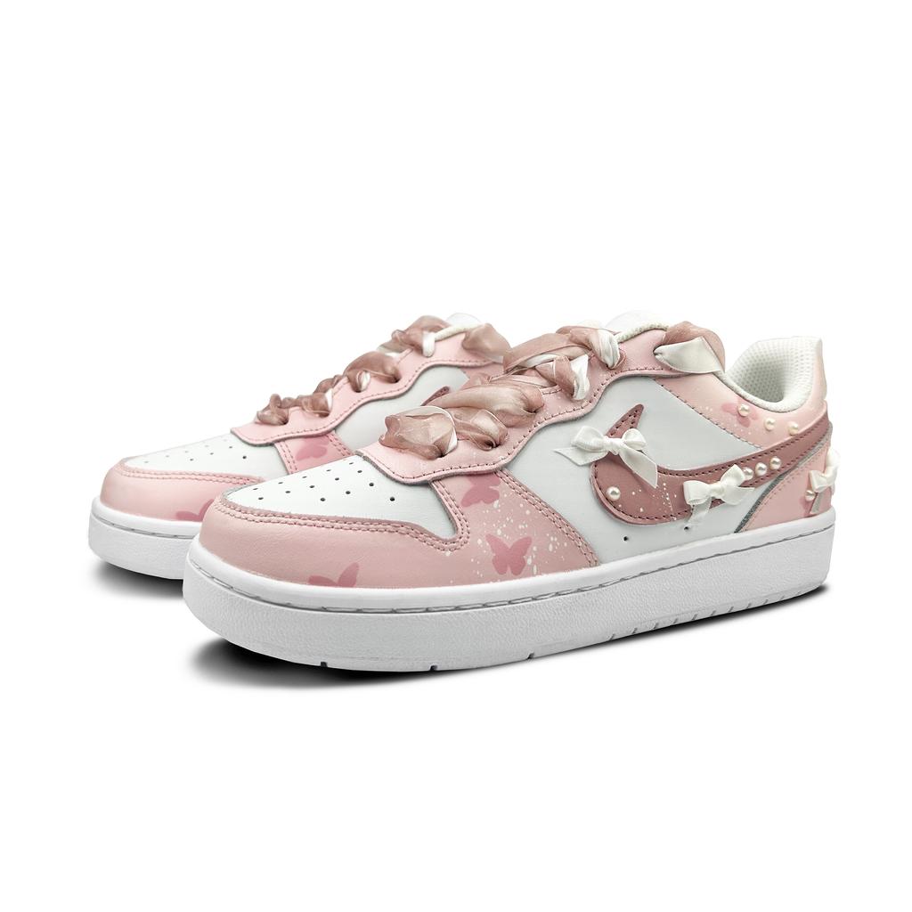 Nike Court Borough Dreamy Bowknot Low top Skateboard Shoes GS Pink White BQ5448-100(Team183-)