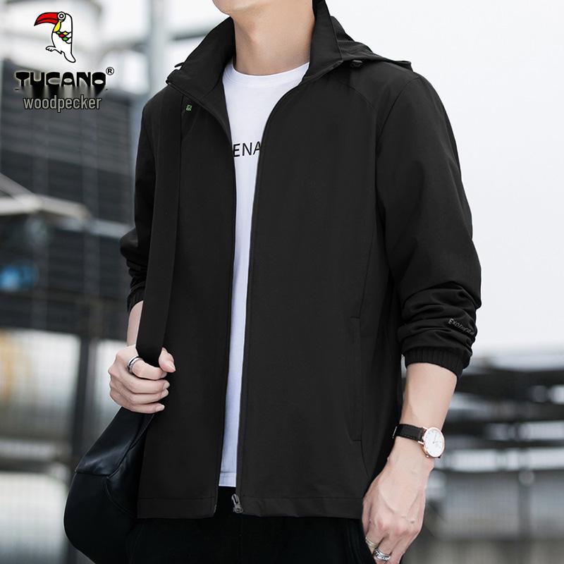 

Woodpecker Men s Windproof Jacket - Spring/Autumn, Thin Velvet, Detachable Hood, Casual Style 6XL 190-210 lbs