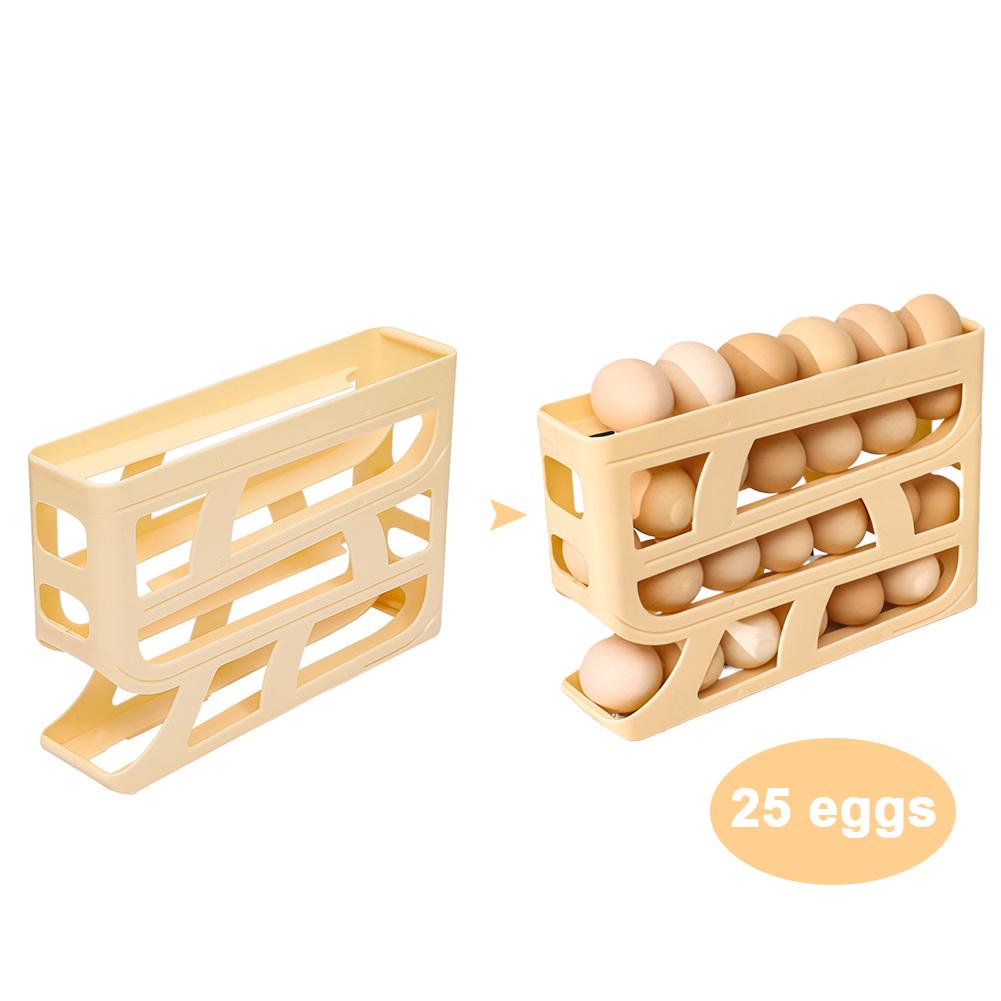 4 Tiers Stackable Egg Organizer Large Capacity Refrigerator Egg Storage Box Space-Saving Eggs Rolling Rack for Fridge Countertop