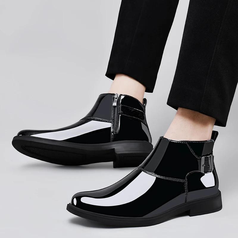 Fashion Fashion Style Chelsea Men's Boots Leather Pointed Toe Thick Soled Business High Quality Leather Shoes Outdoor Comfy Ankle Boot
