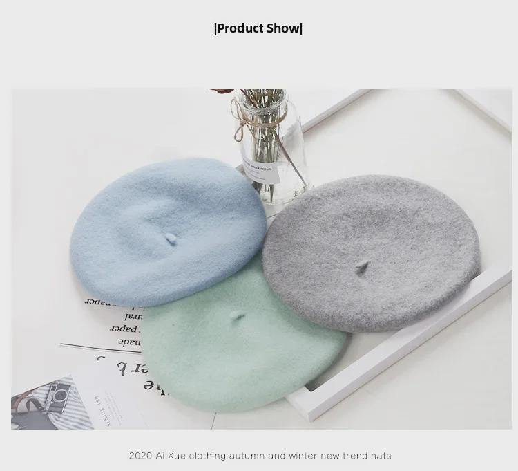 Dámský fialový vlněný baret: Klobouk se širokou krempou, Vintage britský, korejský a japonský styl pro podzim/zimu