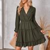 Vestido con cuello en V de manga larga y temperamento informal a la moda para mujer