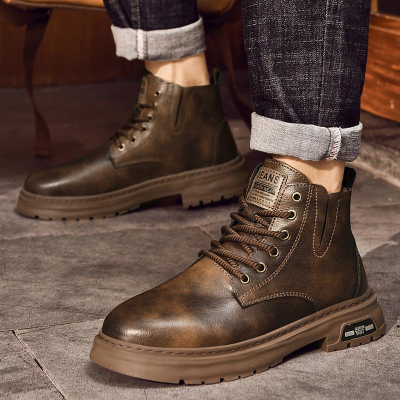 Men Shoe Genuine Leather Male Boots Men's Comfortable Low Top Sneakers Men Winter Plush Snow Boots New Male Motorcycle Boots