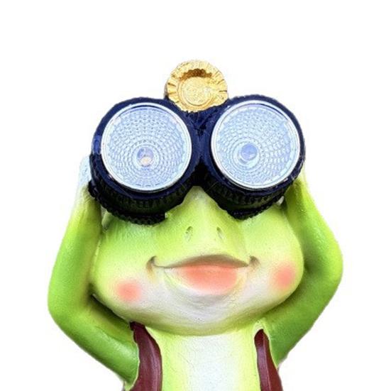Solar Frog Statue Garden Frog Sculpture with Telescope Outdoor Frog Statue