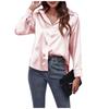 Woman's Fashion Casual V-Neck Solid Button Satin Imitation Silk Long Sleeved Shirt Top