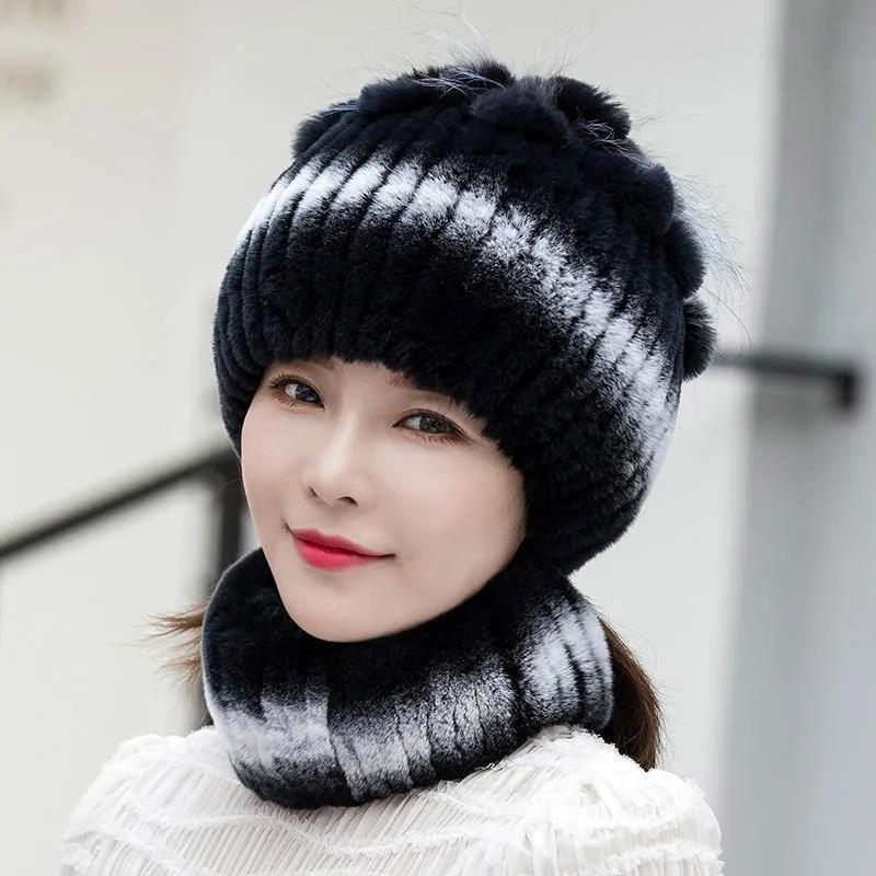 Women's Hat Winter Imitation Rabbit Fur Thick Warm Knitted Hat Korean Fashion Ear Protection Fur Hat
