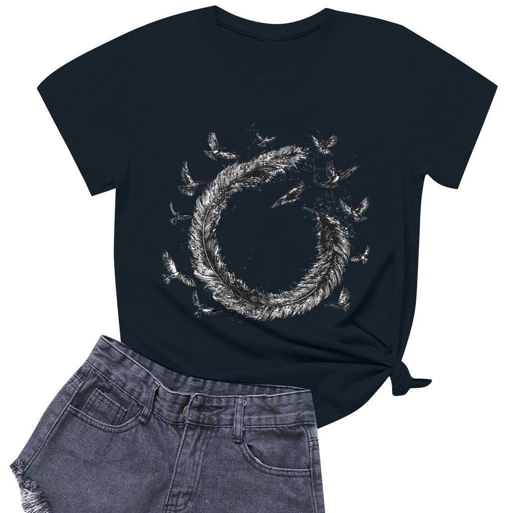 Women's Fashion Casual Printed Short Sleeve Round Neck Pullover Tops