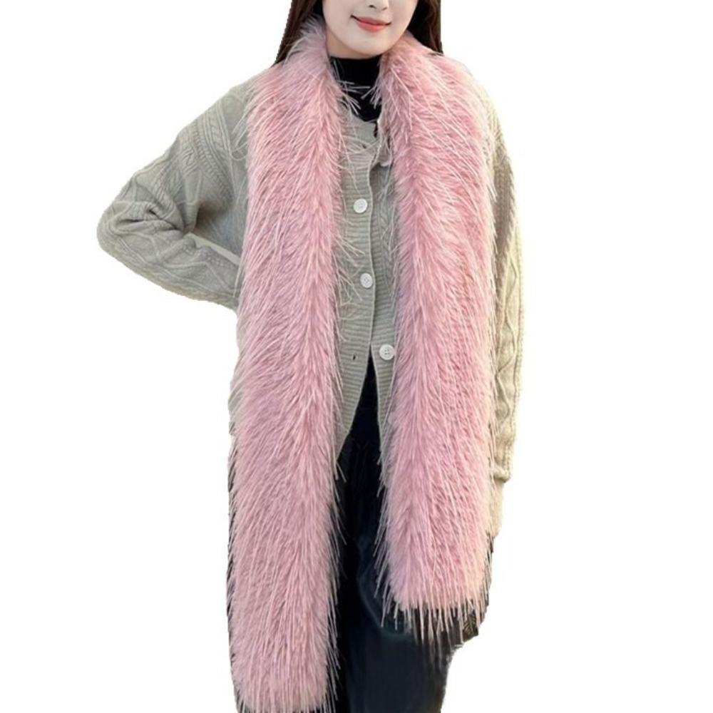 New Faux Fur Women Scarf Long Fluffy Shawl Wrap Solid Color Winter Warm Neck Cover