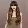 Fashionable Women's Wig: Large Waves, Brown with Blonde Highlights, High-Temperature Silk Wig