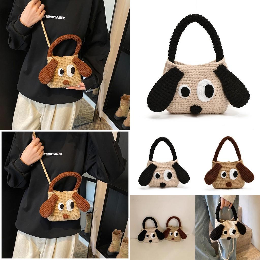 Cozy Knitted Black And Brown Dog Handbag For Kids Ideal For Daily Use