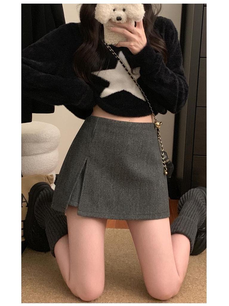 2026 Spicy Girl High-Waisted Winter A-line Mini Skirt: Slimming, Anti-Exposure, Hip-Hugging Slit Design