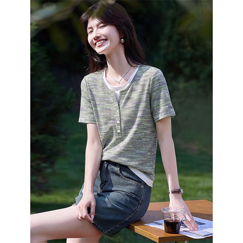 Xinfeiyu Tie-Dye Patchwork Short Sleeve T-Shirt XL