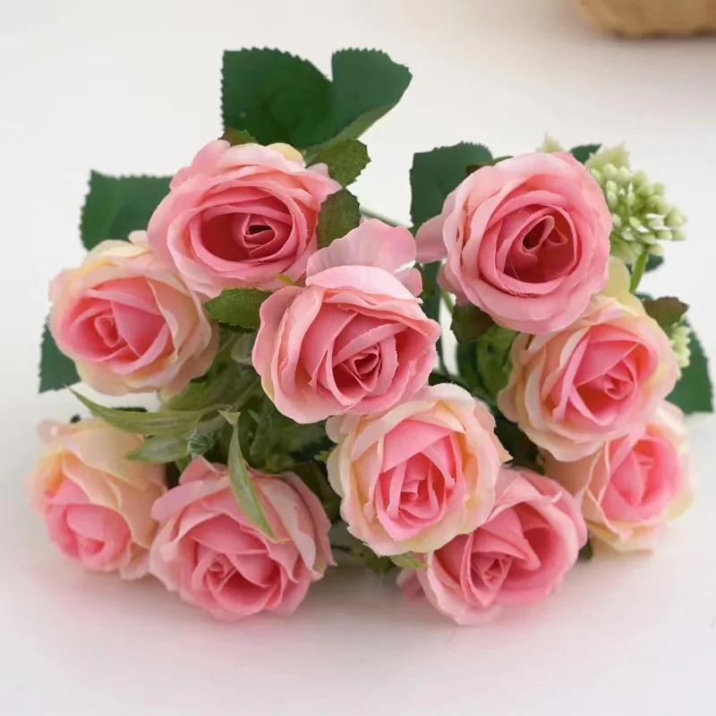 5pcs 10 Heads Rose Bouquet Artificial Flowers Western Rose Wedding Decoration 6 Colors Peonies Fake Flowers Artificial Flowers